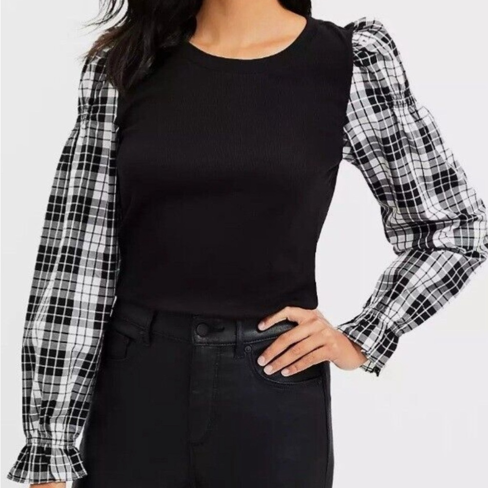 Ann Taylor Loft Plaid Mixed Media Blouse- Small- Never worn!